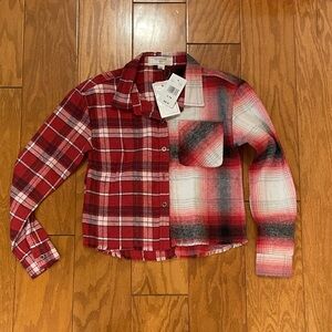Kids Plaid Button-Down Shirt in Red and White